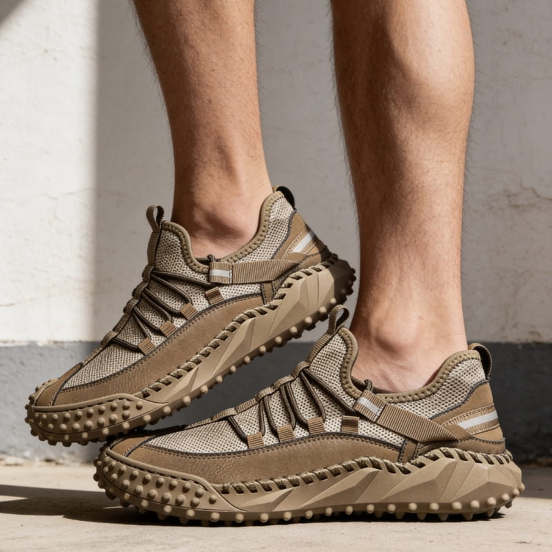 Clavio Genuine Leather & Mesh Sneakers – Rugged Lugged Sole Footwear