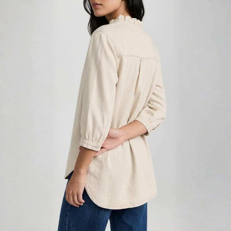 Floraine Women's Denim Ruffle Blouse – Soft V-Neck Top