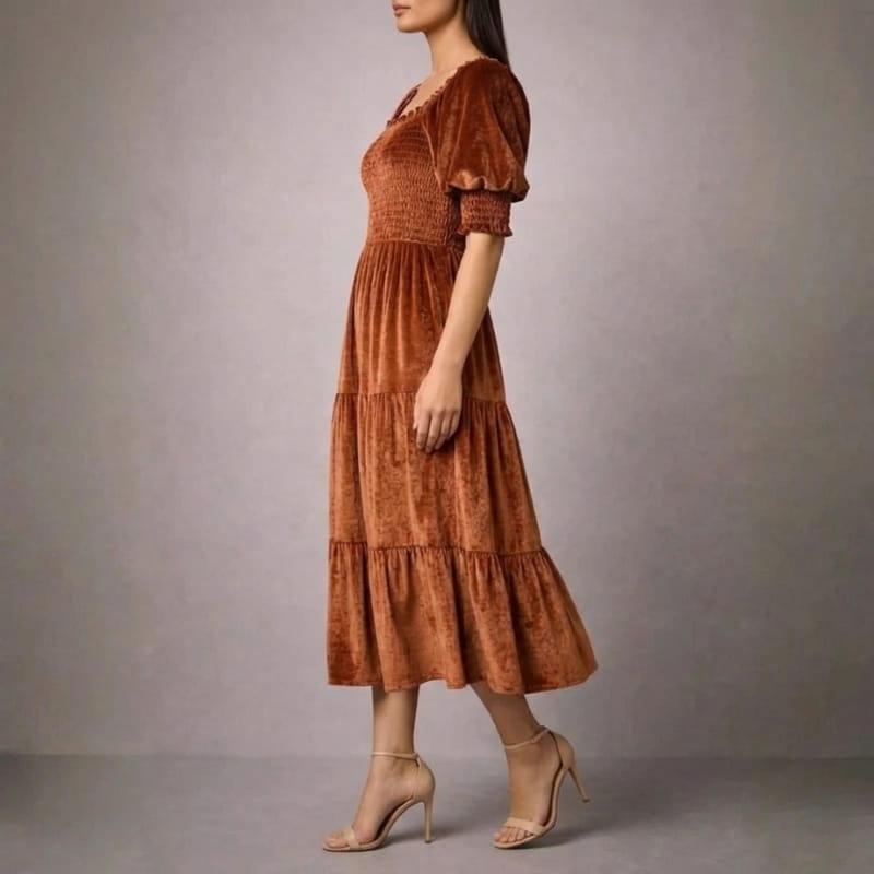 Zanele Velvety Ruffle Midi Dress – Sophisticated Day-to-Night Dress