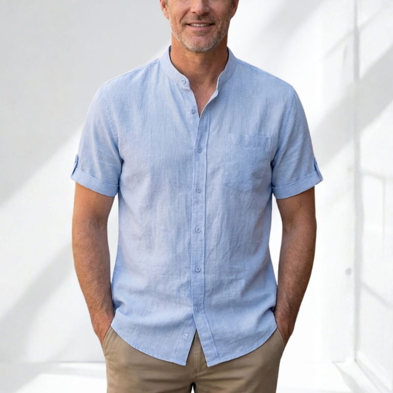 Ethan Relaxed Cotton Mandarin Collar Shirt – Soft Stretch Casual Shirt