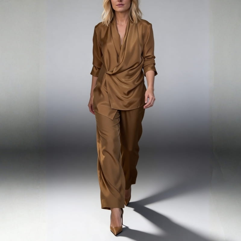 Maycee Commuter Satin Drape Lounge Set – Relaxed Soft-Touch Two-Piece