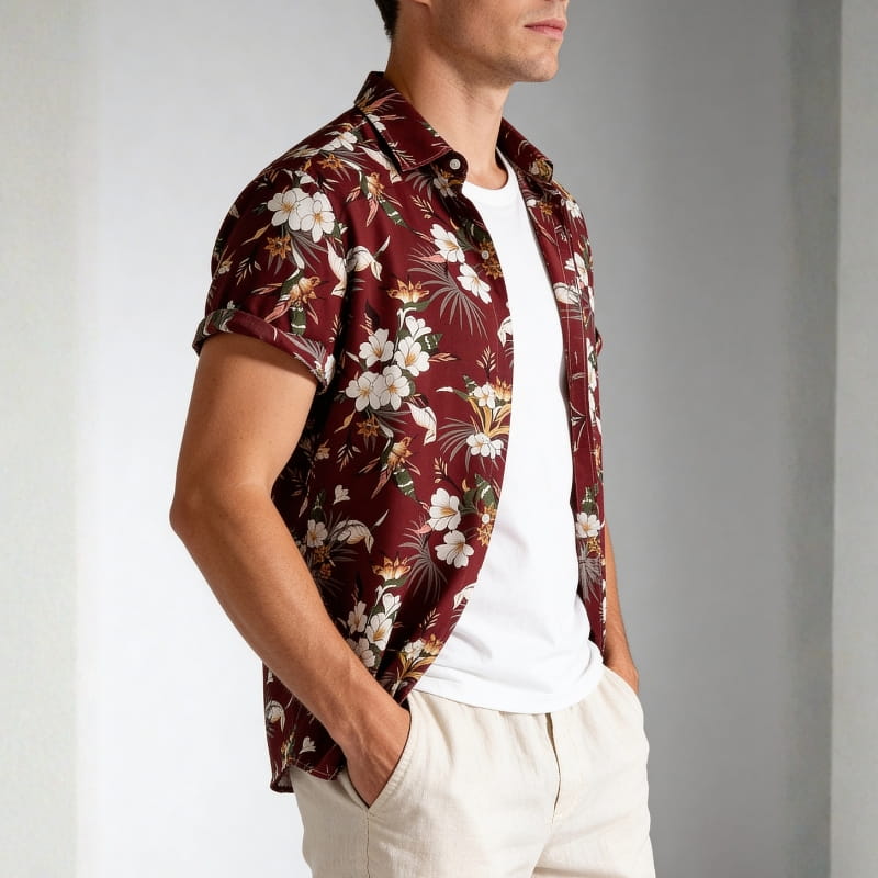 Randy Tropical Floral Button-Up Shirt – Lightweight Summer Shirt