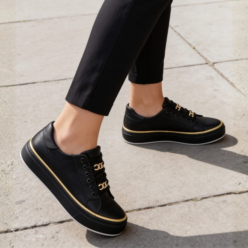 Aria Belmont Chain Platform Sneakers - Leather Statement Casual Shoes