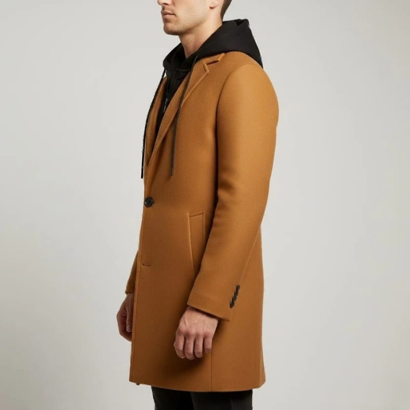 Loreno Men’s Hooded Wool Coat – Premium Textured Winter Outerwear