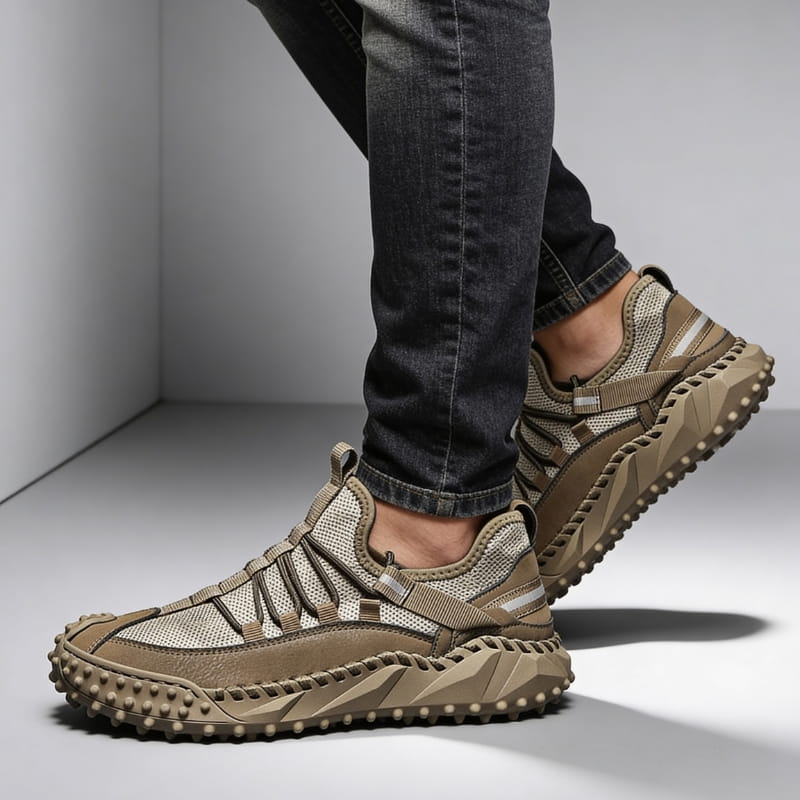 Clavio Genuine Leather & Mesh Sneakers – Rugged Lugged Sole Footwear