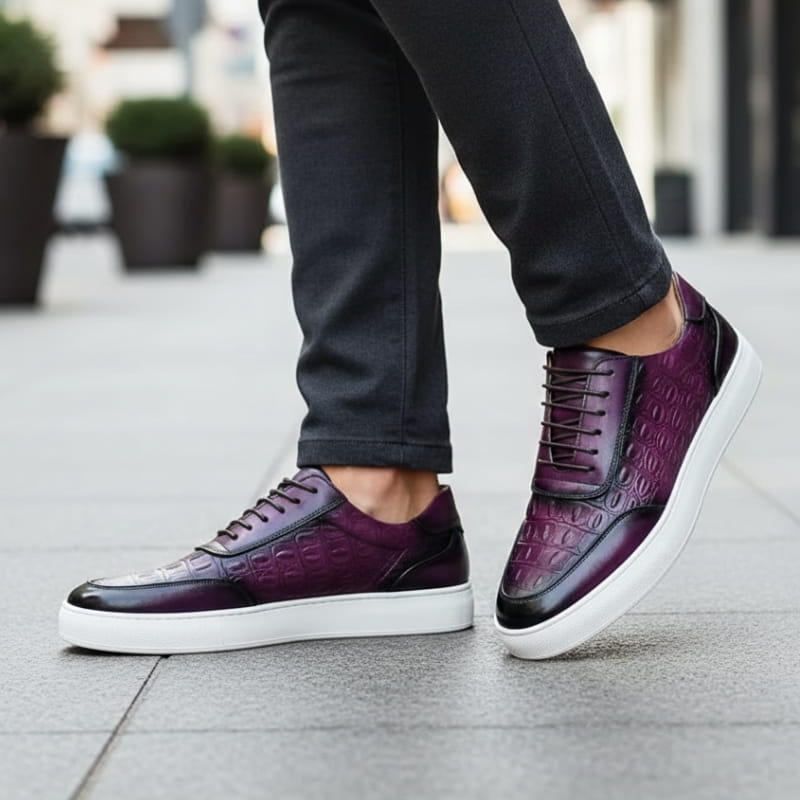 Ignazio Croc Embossed Genuine Leather Sneakers – Casual Dress Shoes