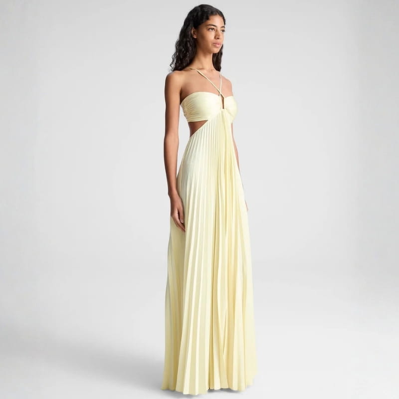 Mariah Pleated Sunrise Maxi Dress – Lightweight Chiffon Evening Wear