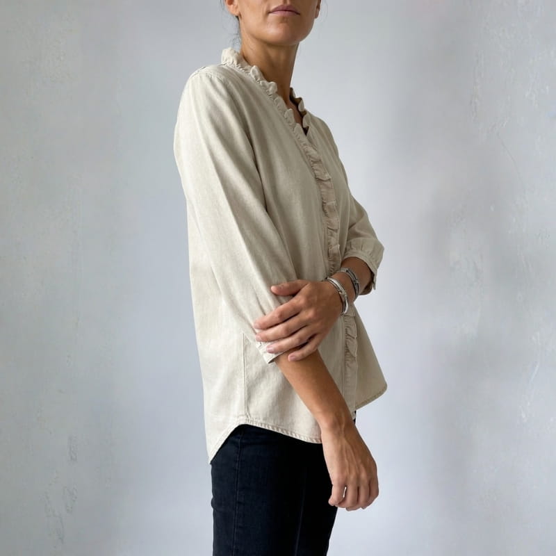 Floraine Women's Denim Ruffle Blouse – Soft V-Neck Top