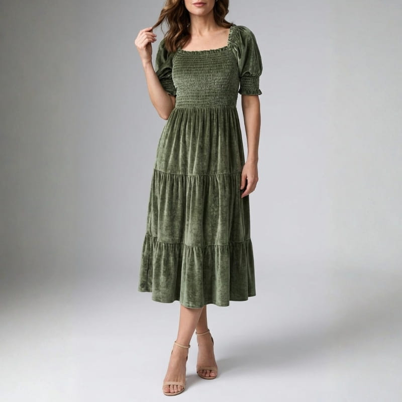 Zanele Velvety Ruffle Midi Dress – Sophisticated Day-to-Night Dress