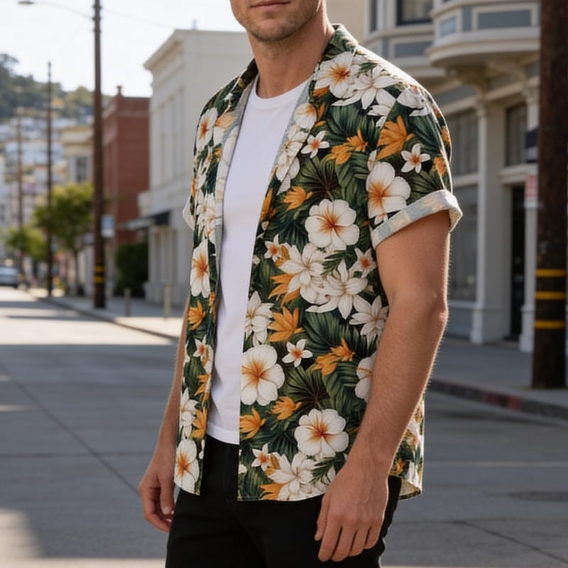 Randy Tropical Floral Button-Up Shirt – Lightweight Summer Shirt