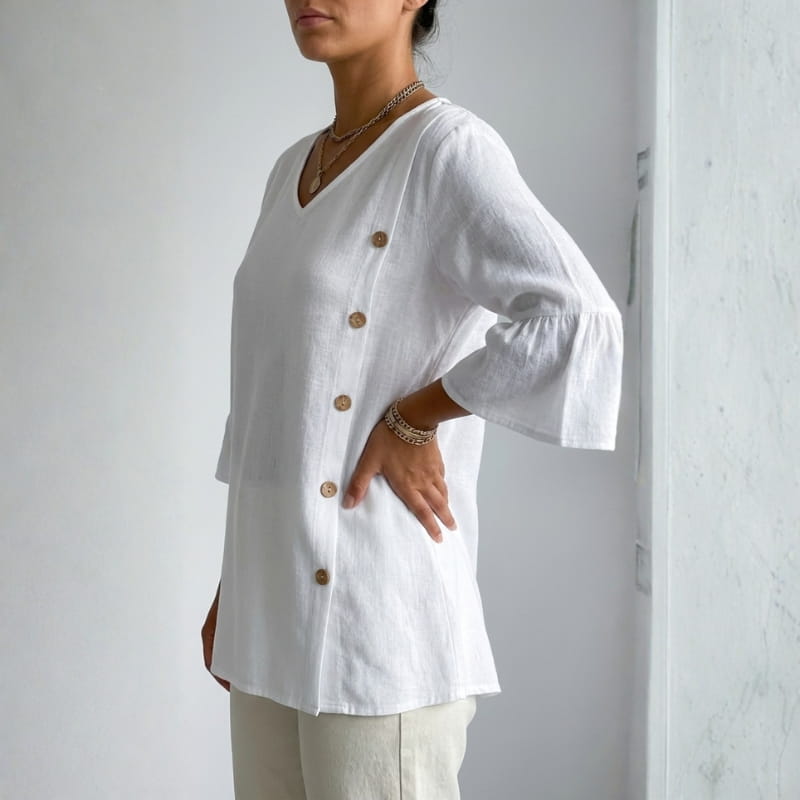 Carisa Linen Button Blouse – Lightweight Breathable Everyday Top