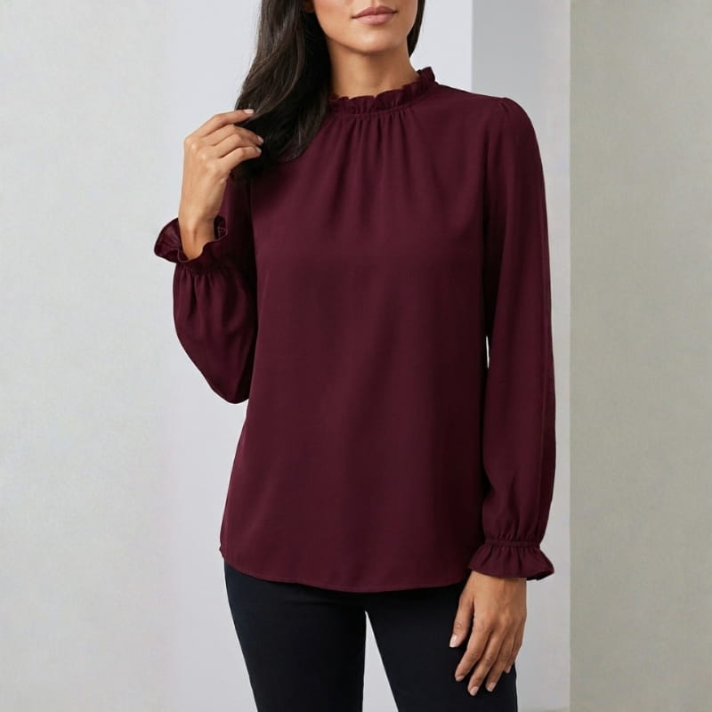 Katarina Ruffle Collar Blouse – Puff Sleeve Top
