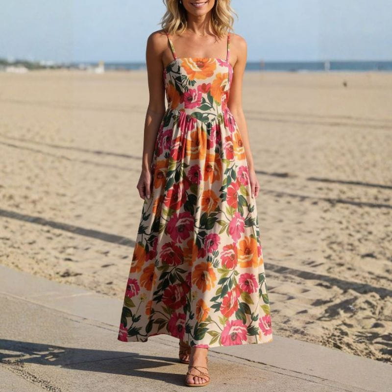 Vivienne Floral Print Maxi Dress – Gathered Waist Silhouette