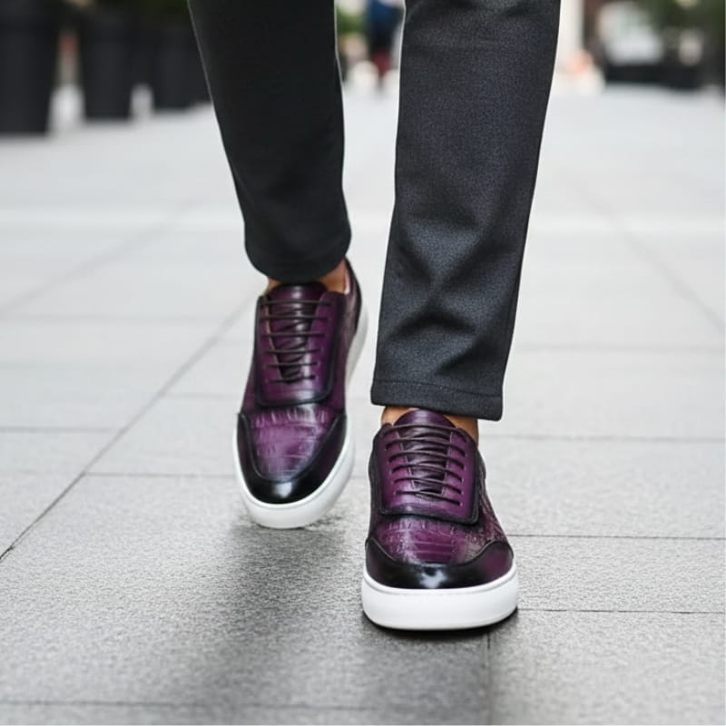 Ignazio Croc Embossed Genuine Leather Sneakers – Casual Dress Shoes
