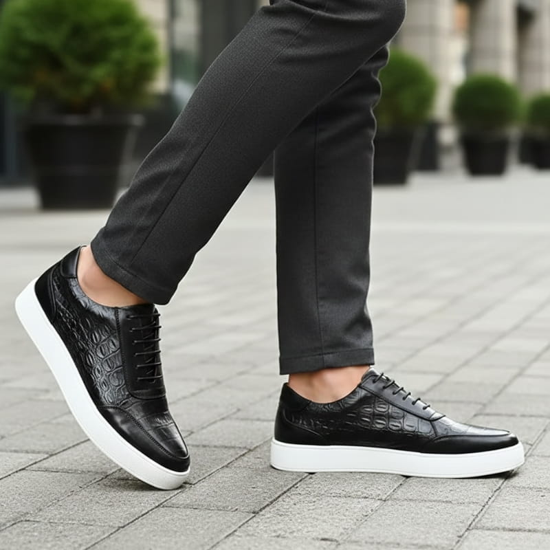 Ignazio Croc Embossed Genuine Leather Sneakers – Casual Dress Shoes