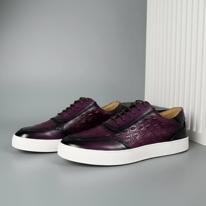 Ignazio Croc Embossed Genuine Leather Sneakers – Casual Dress Shoes