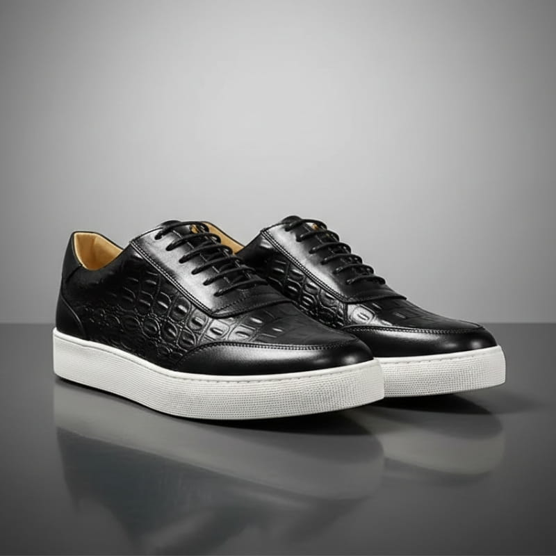 Ignazio Croc Embossed Genuine Leather Sneakers – Casual Dress Shoes