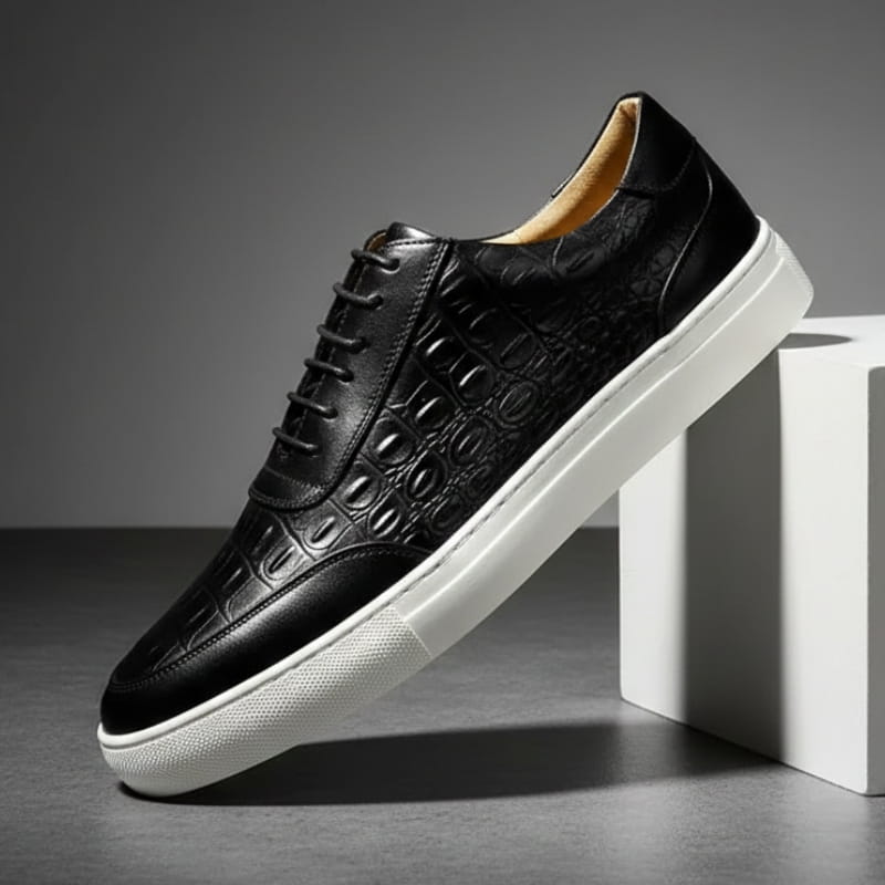 Ignazio Croc Embossed Genuine Leather Sneakers – Casual Dress Shoes