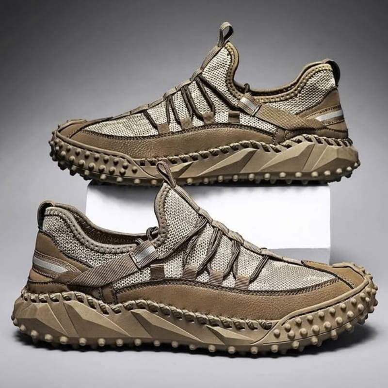 Clavio Genuine Leather & Mesh Sneakers – Rugged Lugged Sole Footwear