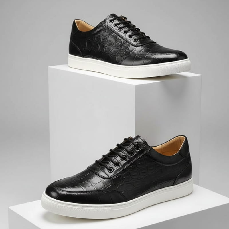 Ignazio Croc Embossed Genuine Leather Sneakers – Casual Dress Shoes