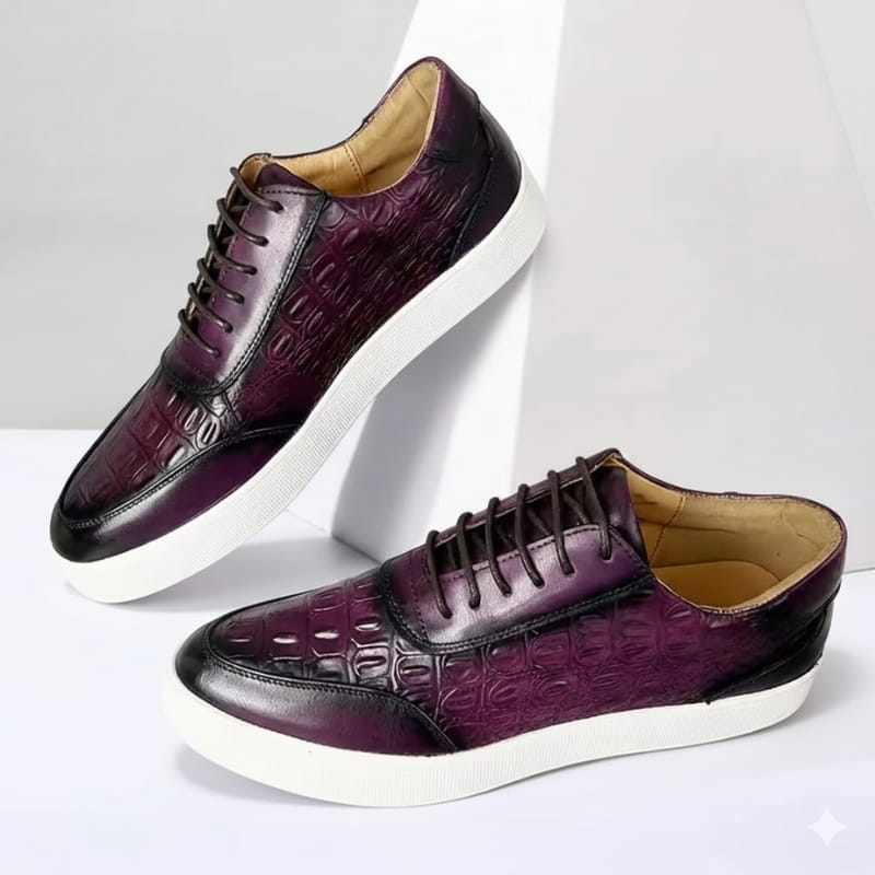 Ignazio Croc Embossed Genuine Leather Sneakers – Casual Dress Shoes