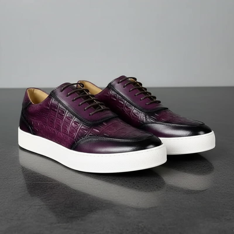 Ignazio Croc Embossed Genuine Leather Sneakers – Casual Dress Shoes