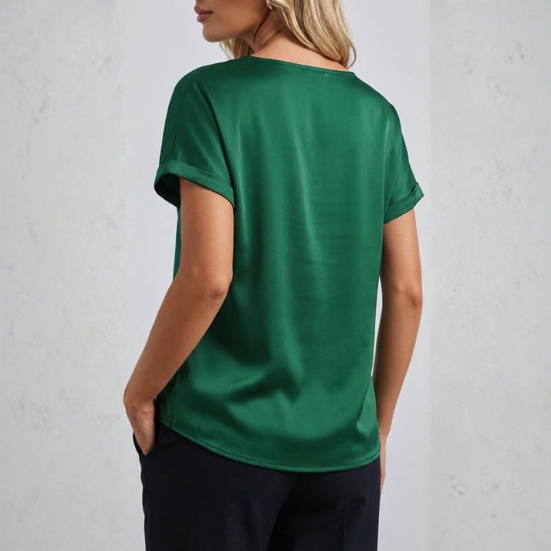 Elara Satin - Elegant V-Neck Blouse