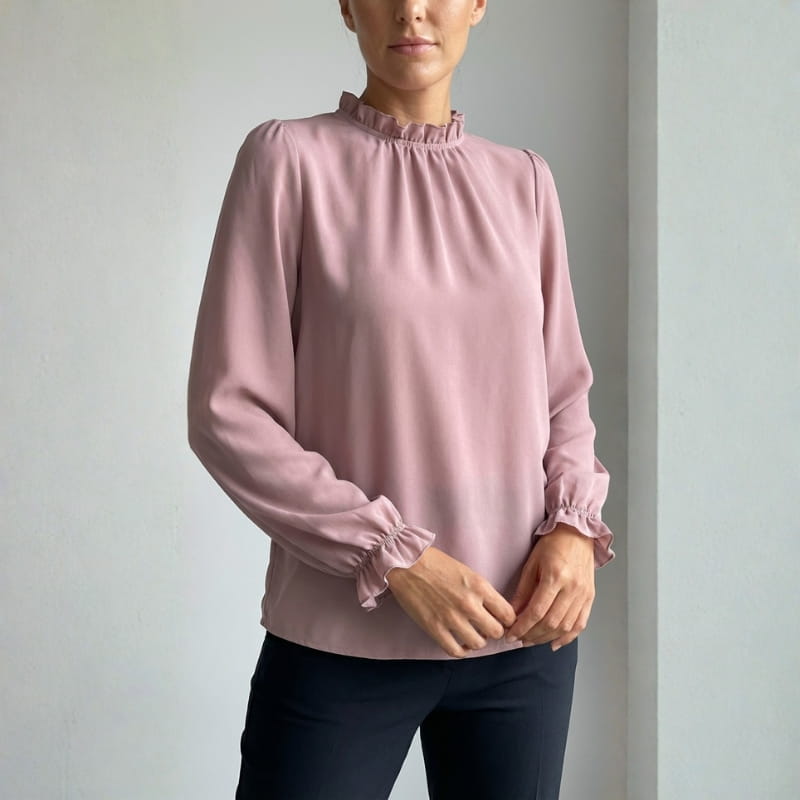 Katarina Ruffle Collar Blouse – Puff Sleeve Top
