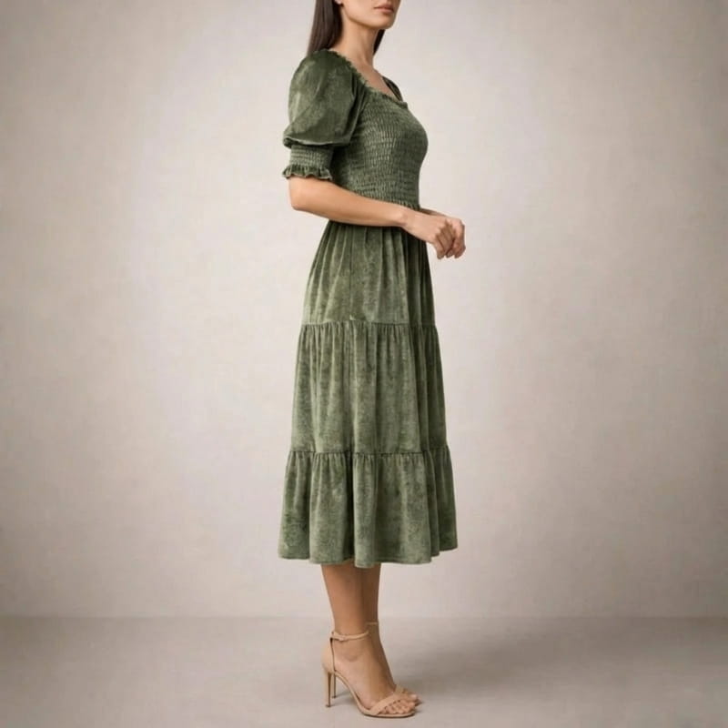 Zanele Velvety Ruffle Midi Dress – Sophisticated Day-to-Night Dress