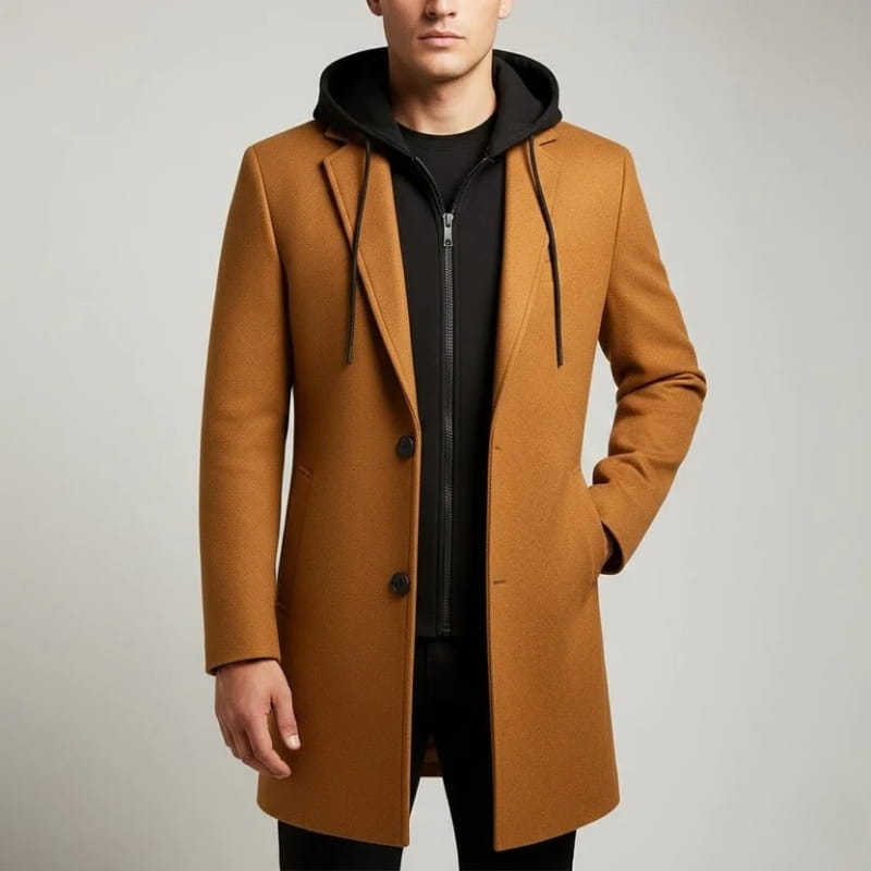 Loreno Men’s Hooded Wool Coat – Premium Textured Winter Outerwear