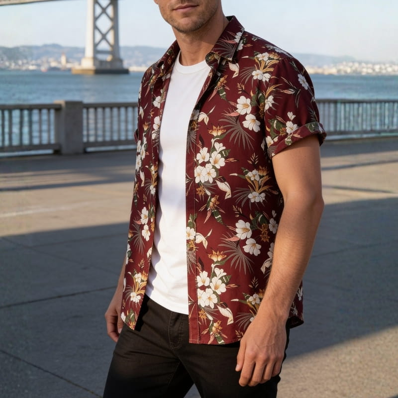 Randy Tropical Floral Button-Up Shirt – Lightweight Summer Shirt