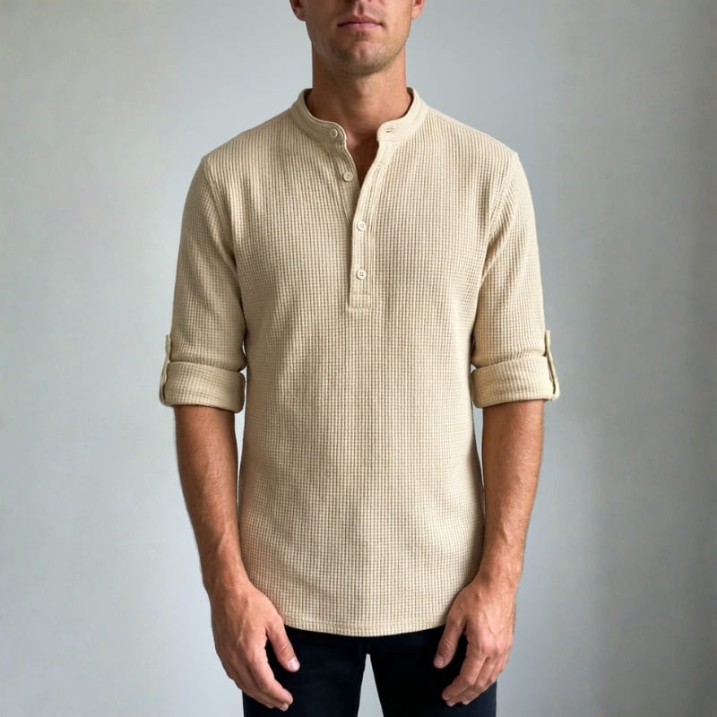 Callen Textured Cotton Henley Shirt – Relaxed Fit Casual Shirt