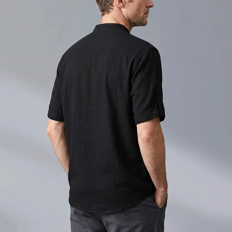 Ethan Relaxed Cotton Mandarin Collar Shirt – Soft Stretch Casual Shirt