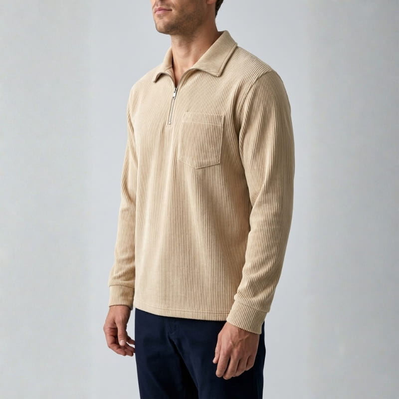 Lucien Corduroy Quarter Zip Polo Shirt – Soft Premium Layering Top