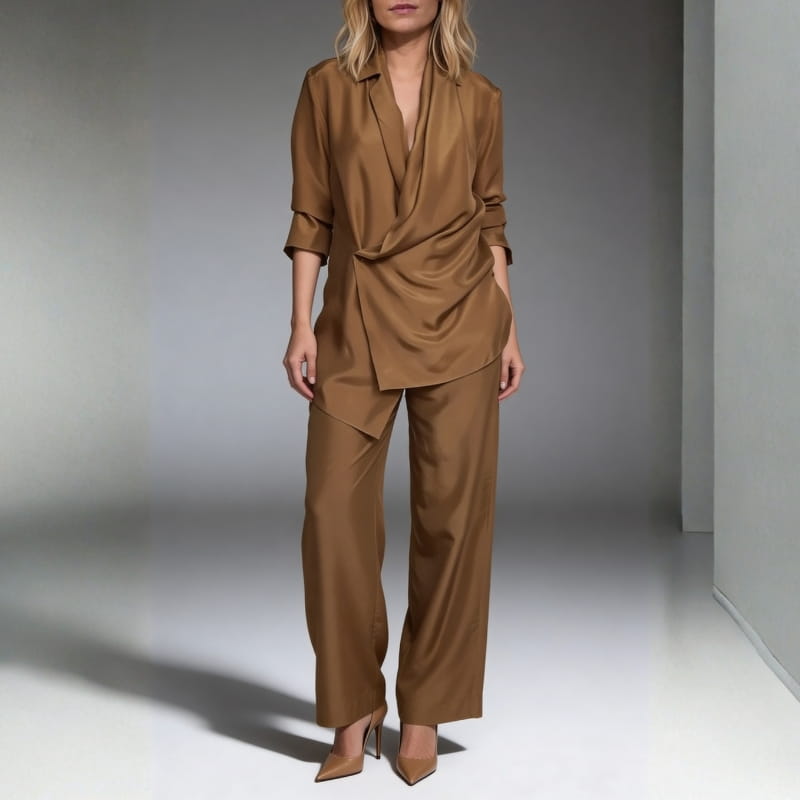 Maycee Commuter Satin Drape Lounge Set – Relaxed Soft-Touch Two-Piece