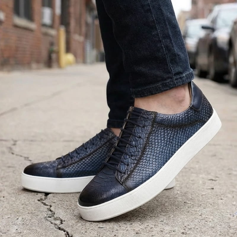 Vincenzo Croc-Embossed Leather Sneakers – Premium Casual Sneakers