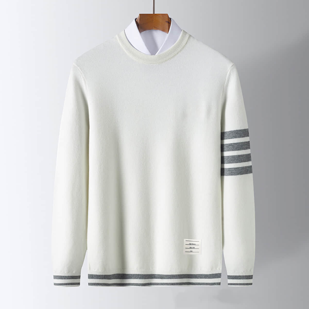 Danillo Men’s Sweater – Soft Wool Pullover with Sporty Striped Sleeves