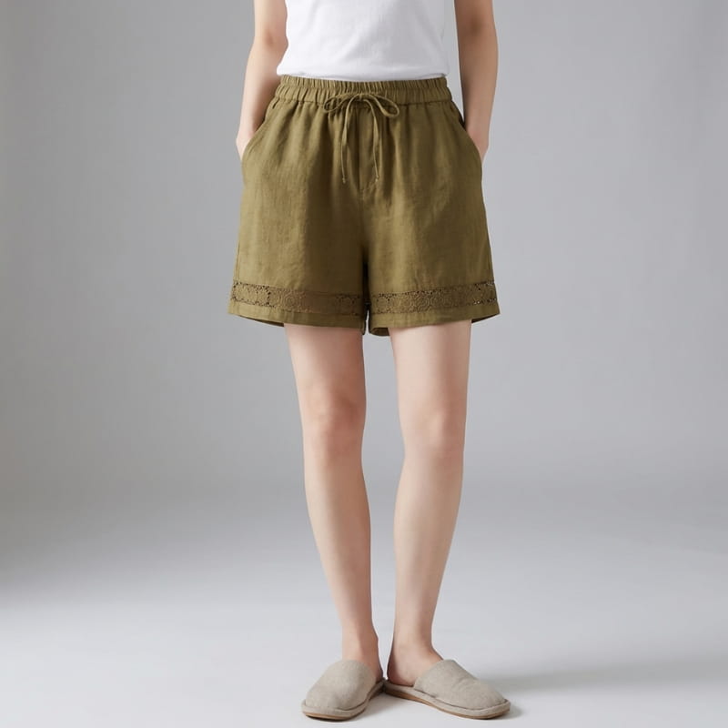 Arlena Lace Trim Cotton Shorts – Soft Casual Summer Lounge Shorts