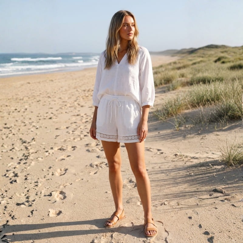 Arlena Lace Trim Cotton Shorts – Soft Casual Summer Lounge Shorts
