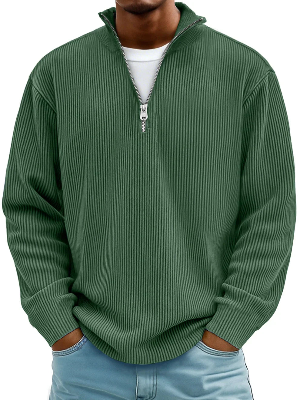 Ramon Men’s Half Zip Sweater – Ribbed Knit Pullover with Relaxed Fit