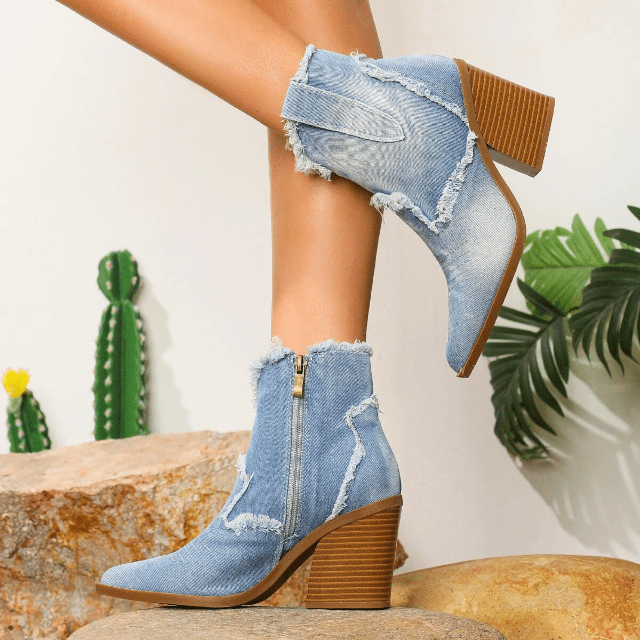 Luca Denim Block Heel Boots
