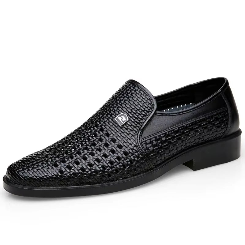 Calvin Men’s Woven Leather Loafers – Breathable Calfskin with Cushioned Sole
