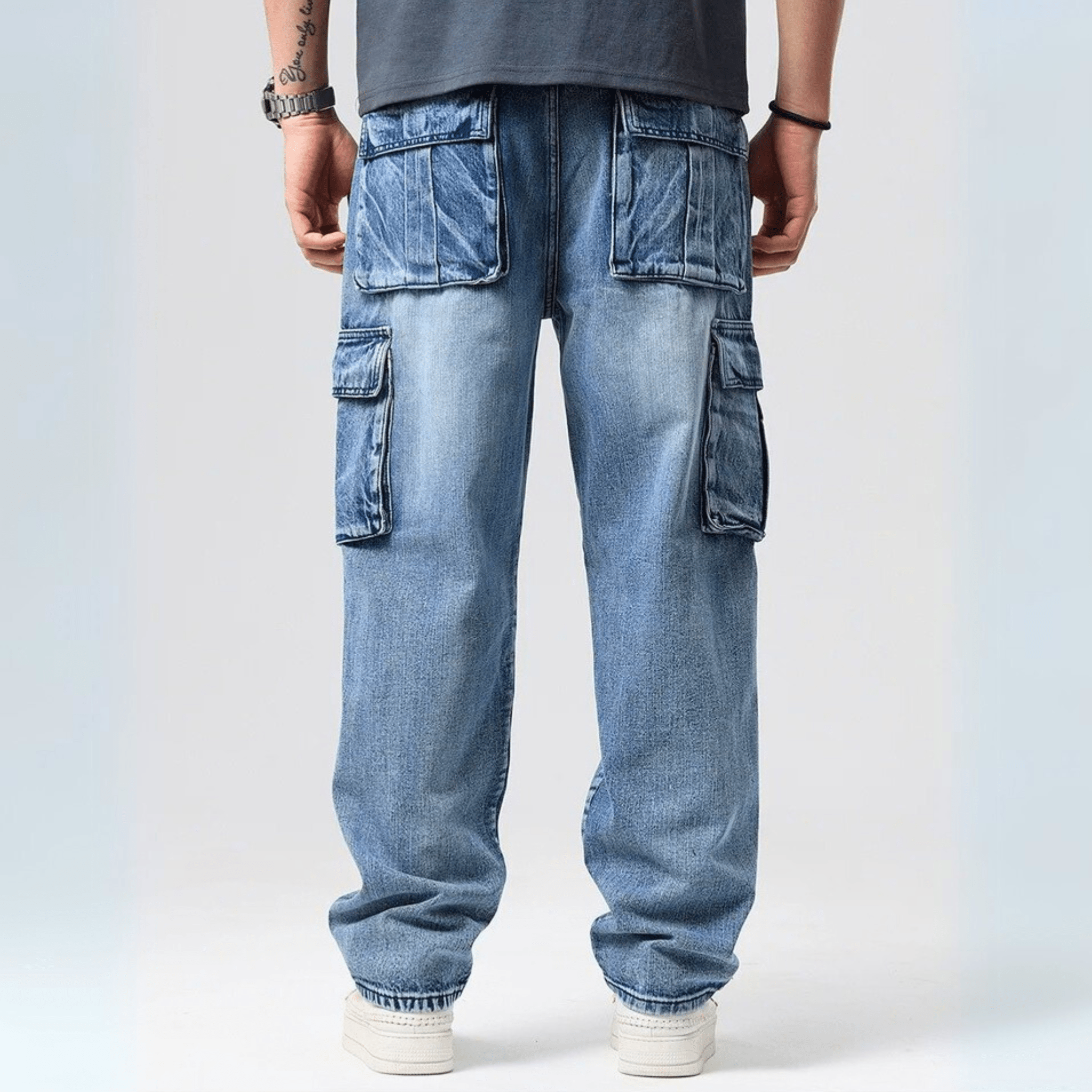 Vincent Denim Cargo Pants – Stretch Cotton Utility Jeans with Tapered Fit