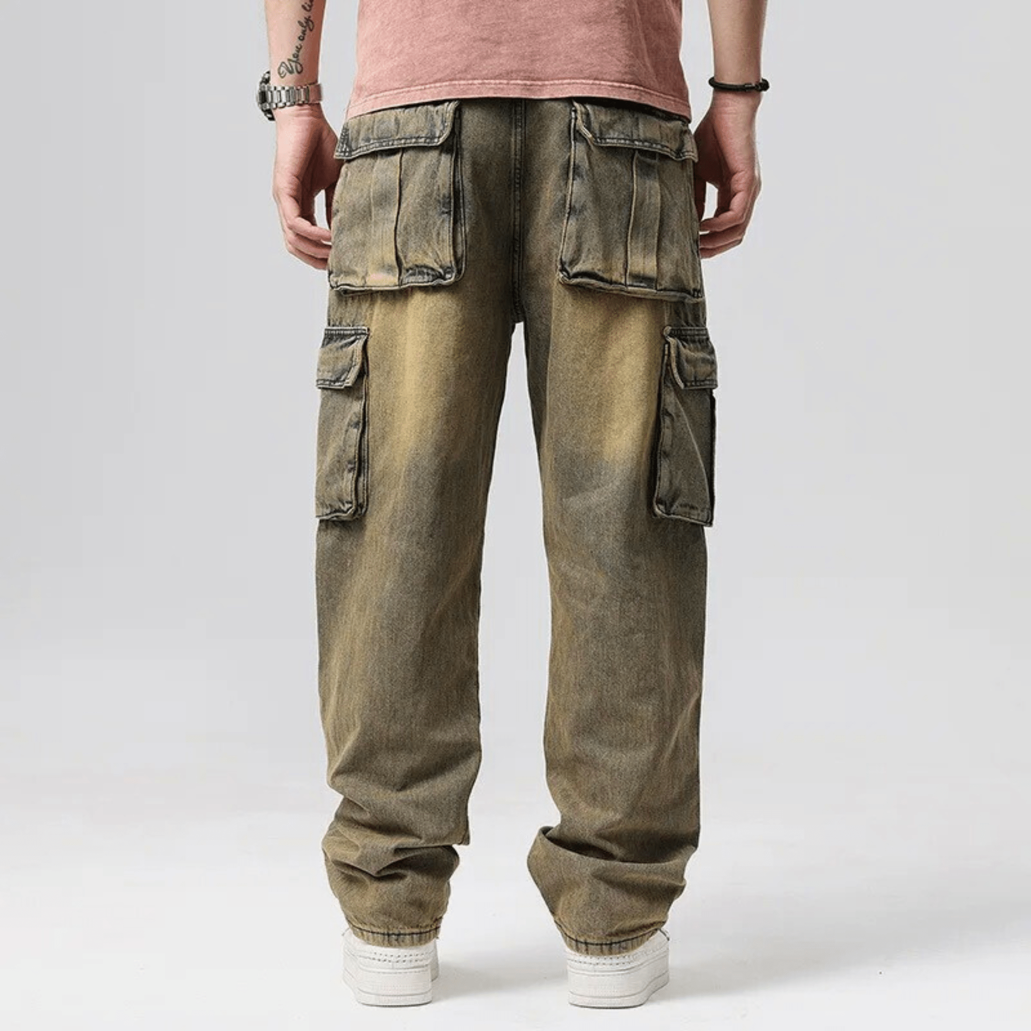 Vincent Denim Cargo Pants – Stretch Cotton Utility Jeans with Tapered Fit
