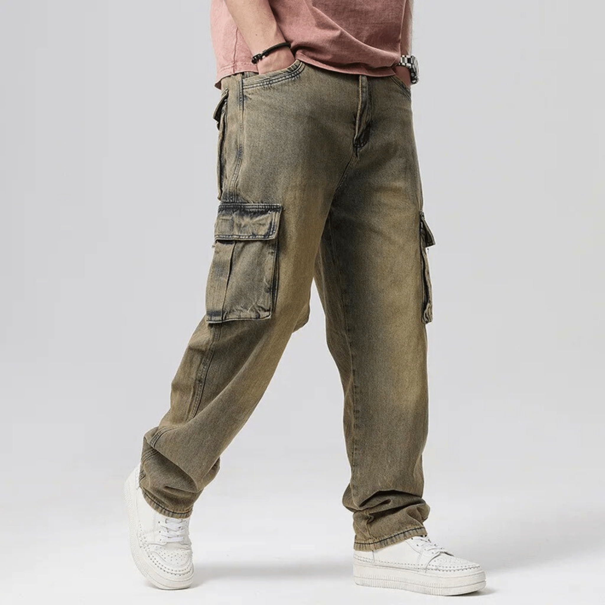 Vincent Denim Cargo Pants – Stretch Cotton Utility Jeans with Tapered Fit