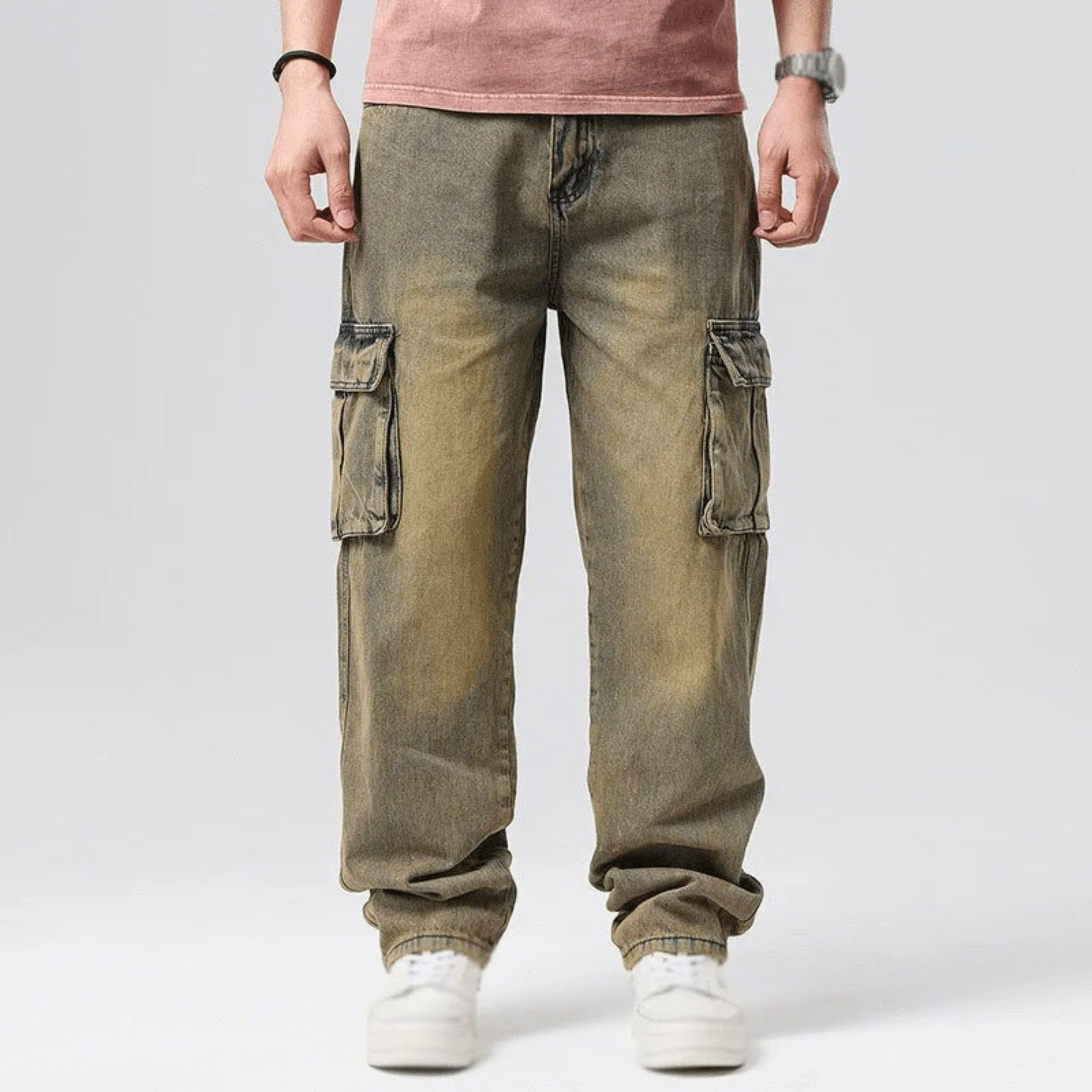 Vincent Denim Cargo Pants – Stretch Cotton Utility Jeans with Tapered Fit