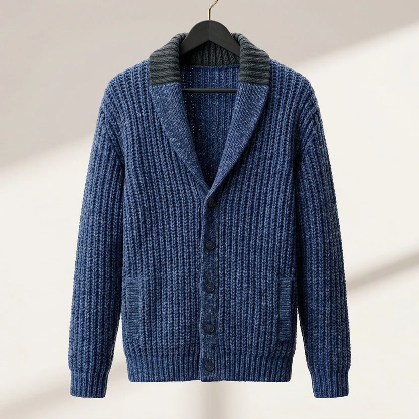 Marcus Men’s Cardigan – Chunky Knit Button-Up Shawl Collar Cardigan