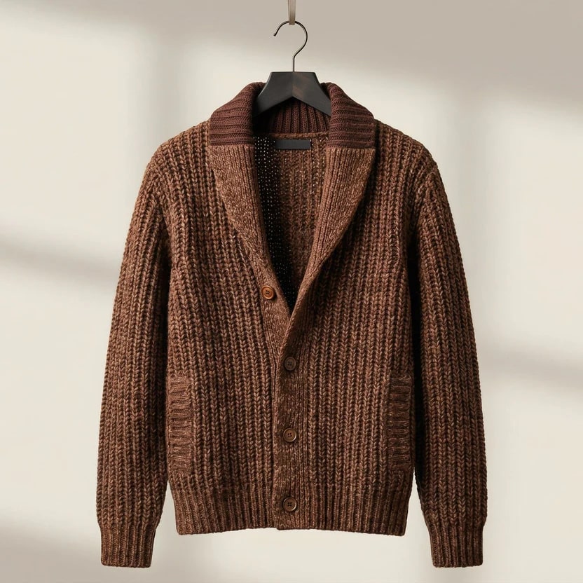 Marcus Men’s Cardigan – Chunky Knit Button-Up Shawl Collar Cardigan