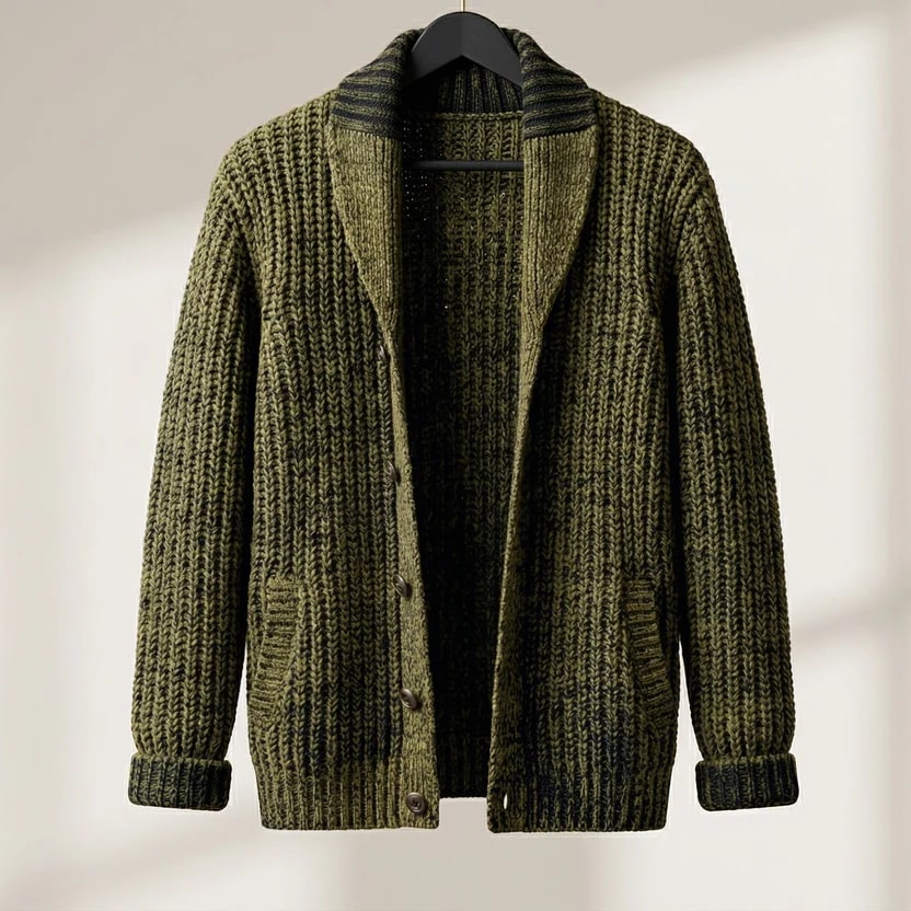 Marcus Men’s Cardigan – Chunky Knit Button-Up Shawl Collar Cardigan