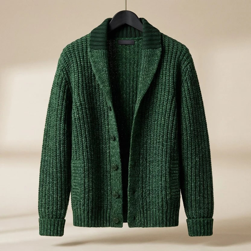 Marcus Men’s Cardigan – Chunky Knit Button-Up Shawl Collar Cardigan